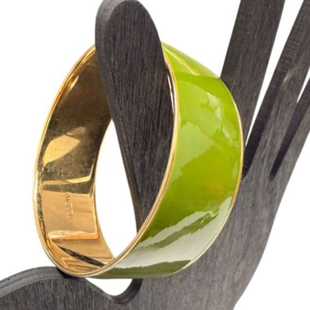 J.Crew Wide Enamel Bangle Bracelet Chunky Chartreuse Lime Green Gold Tone Y2K